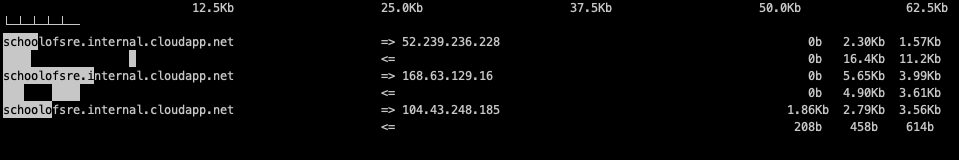 Network bandwidth usage by
  active connection on the host